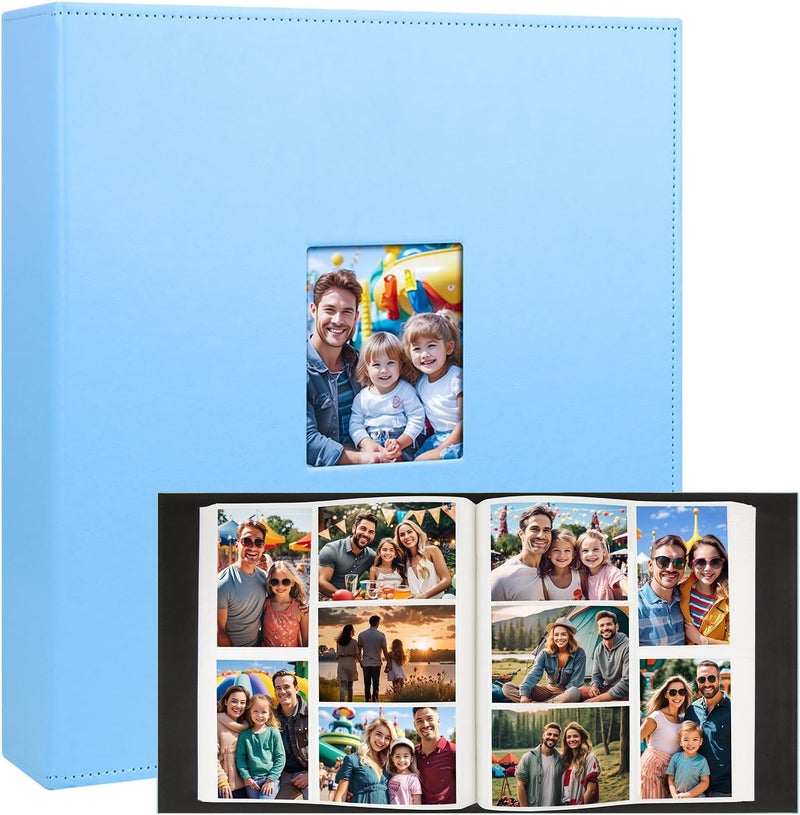 Aevdor 700 Pockets Photo Album 4x6, Extra Large Capacity Leather Cover Wedding Family Photo Albums Holds 700 Horizontal and Vertical Photos, Acid-free Pages 4x6 Photo Album with Front Window (Blue) - Image 1